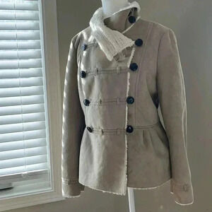 [6]Sfera Faux Suede & Faux Shearling Fur Double Breasted Button  Down Jacket